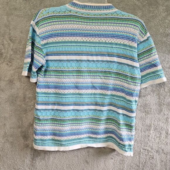 Marisa Canvas Women's Sz Med blue green vneck button sweater short sleeve - Picture 9 of 11